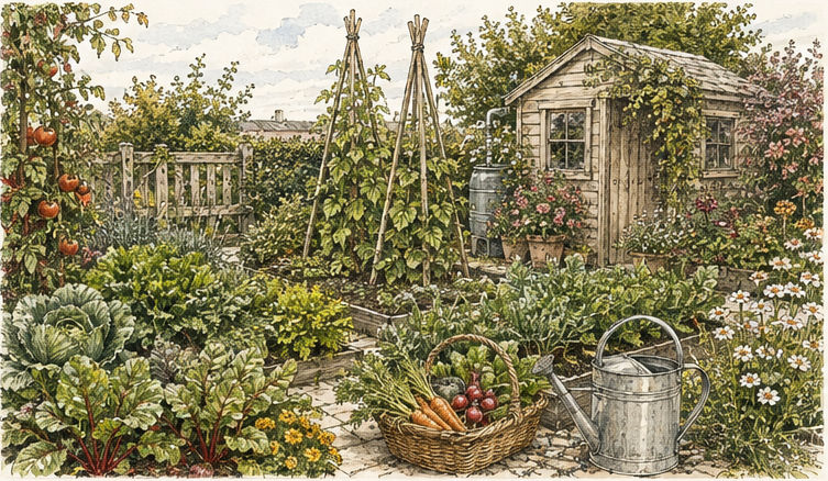 Vegetables growing in a home garden